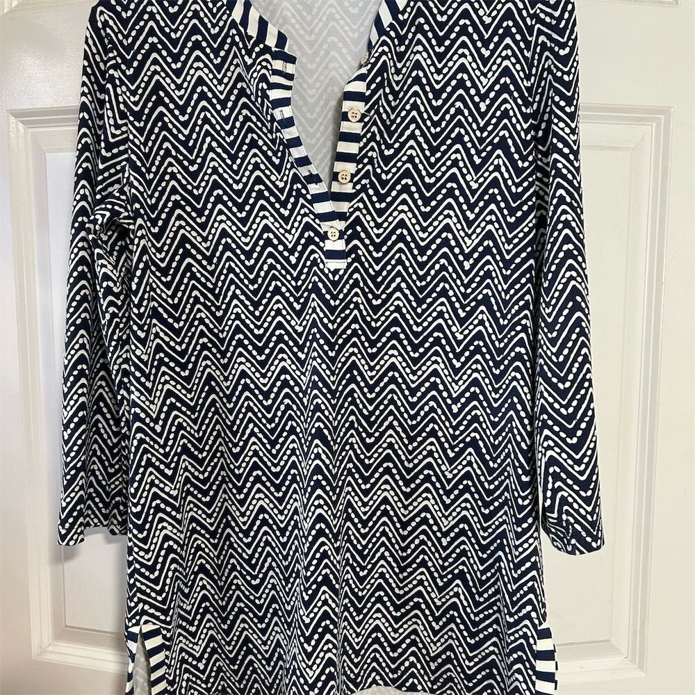 J. McLaughlin Women's M Chevron Tunic Blouse Multicolor V-Neck Casual